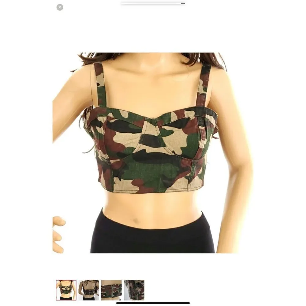 Camo Cropped Bustier, Medium. Smocked Zip up Back. Adorable!